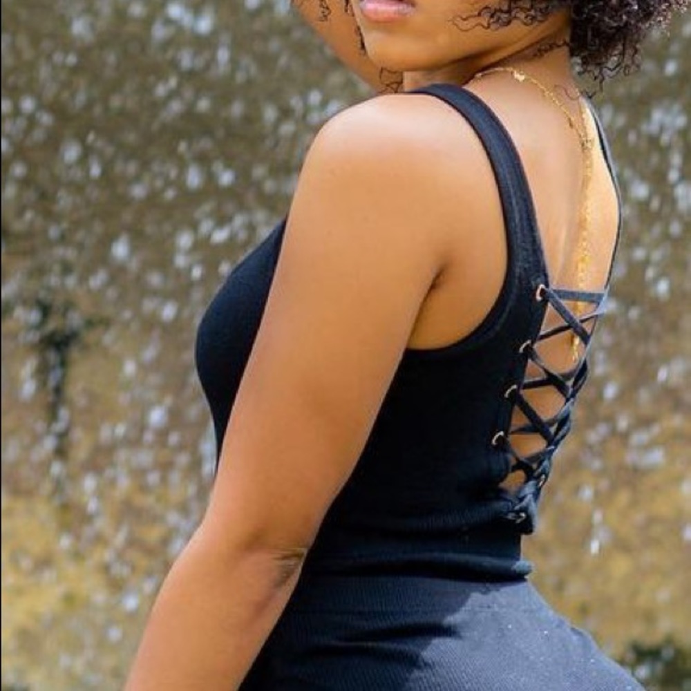 Black bodysuit with belt